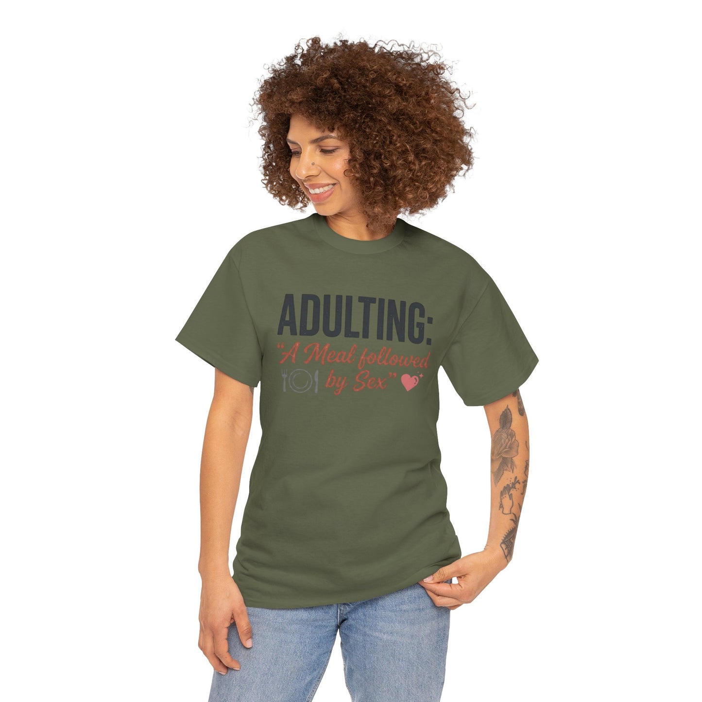 Adulting T‑Shirt – "Adulting: A Meal Followed by Sex" Funny Graphic Tee Printify