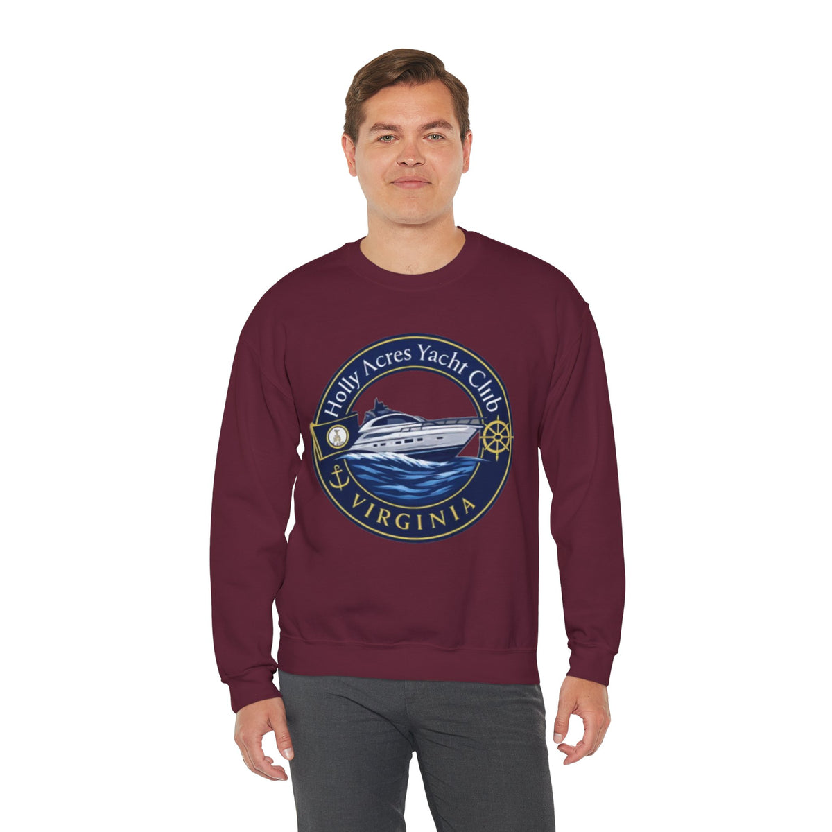 Virginia Yacht Club Crewneck Sweatshirt — "Holly Acres Yacht Club" Nautical Logo