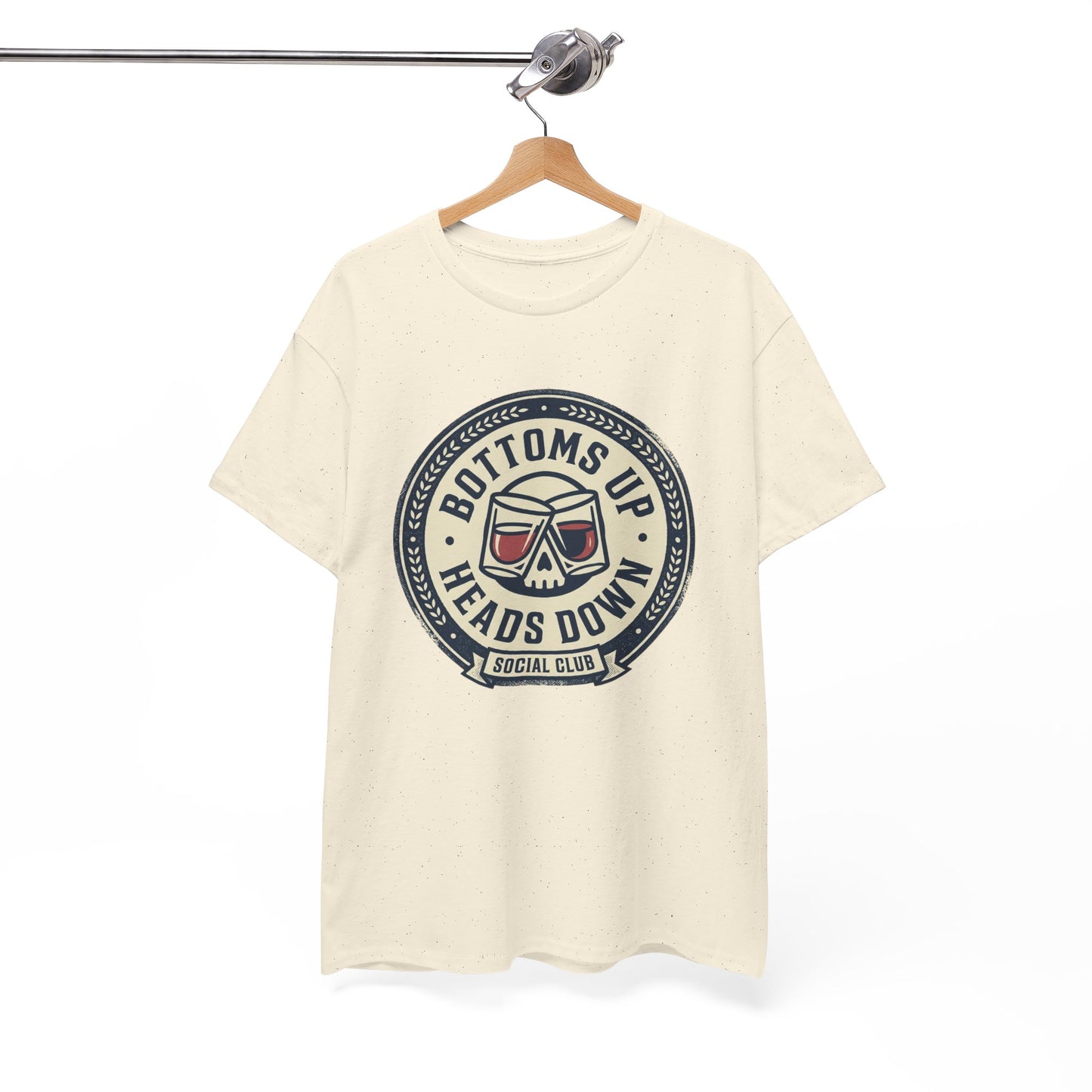 "Bottoms Up Heads Down" Skull Beer Logo Tee