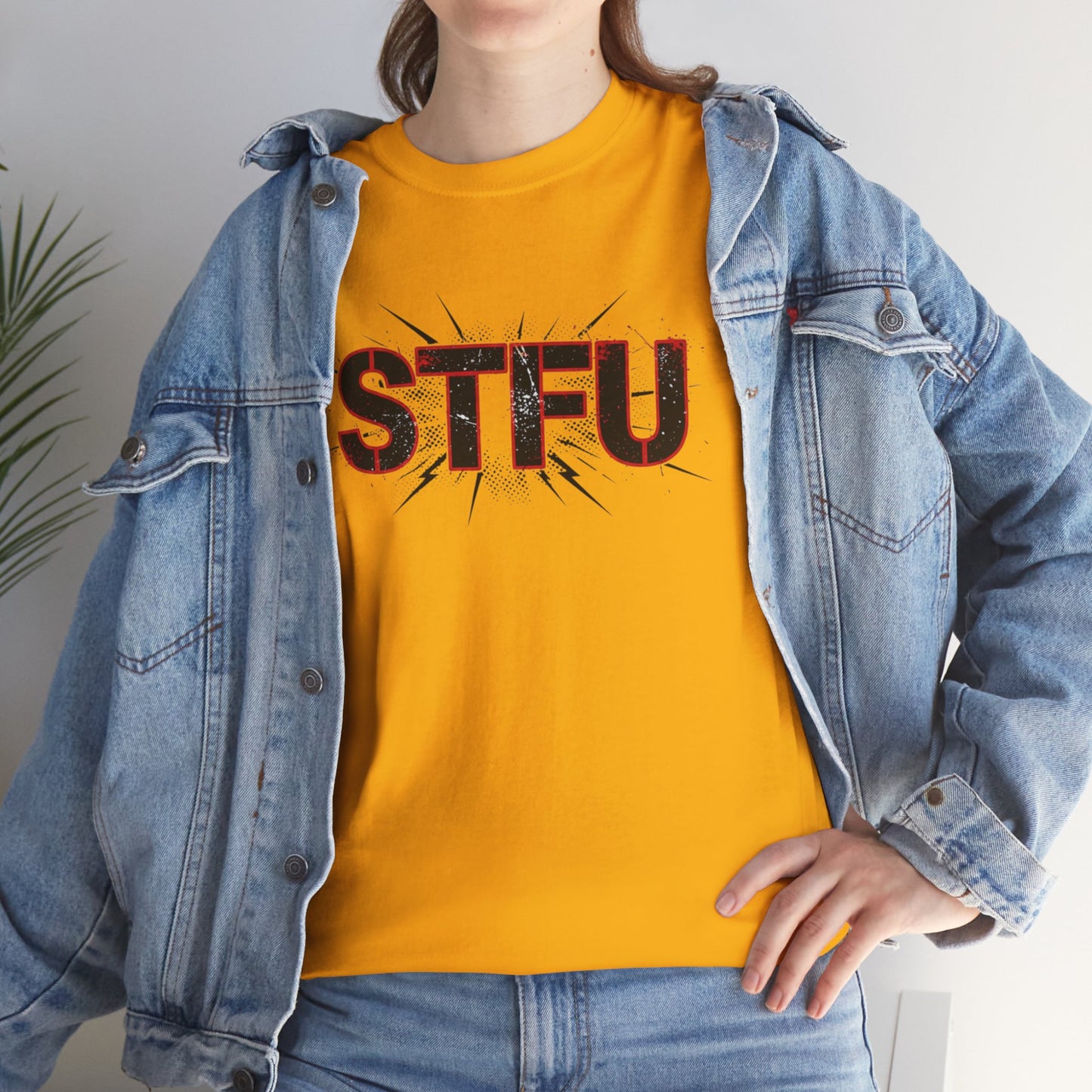 STFU Graphic Tee — Bold Distressed Text Shirt for Statement Style Printify