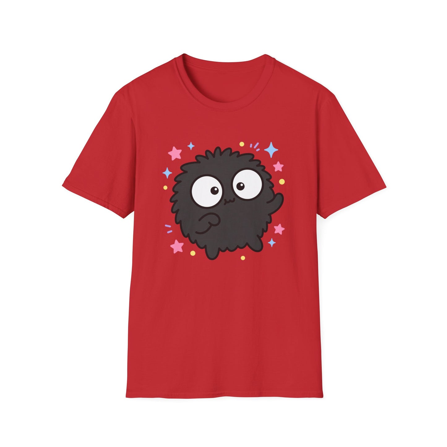 Cute Black Fuzzball T-Shirt — Kawaii Monster Tee with Stars