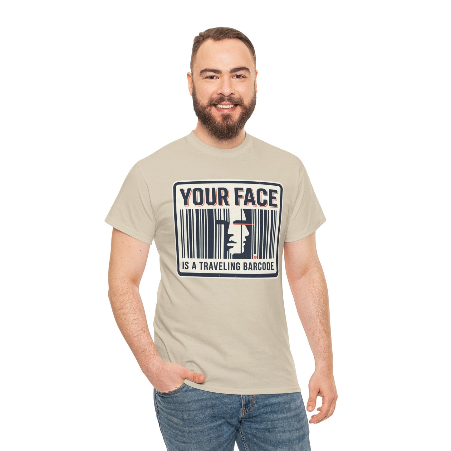 "Your Face Is a Traveling Barcode" Graphic Tee