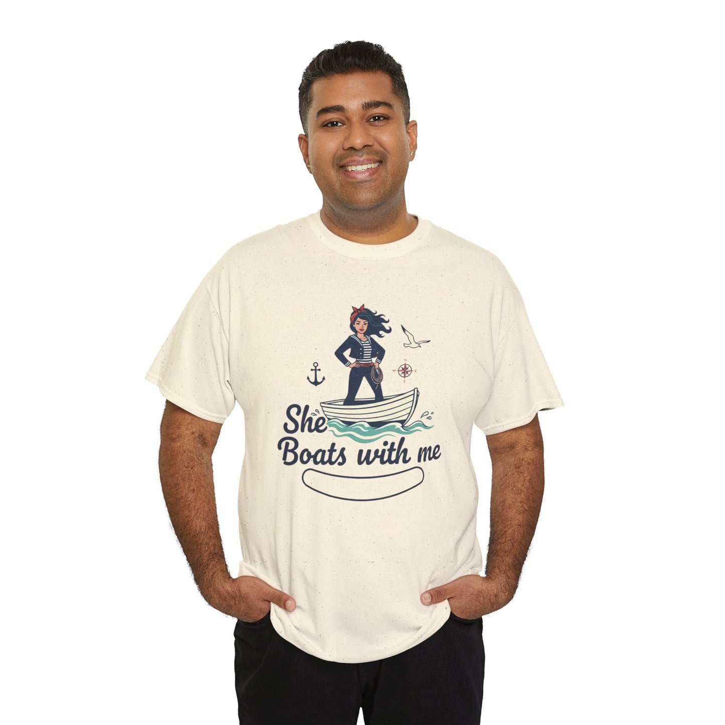 T-Shirt — "She Boats With Me" Nautical Couple Tee Printify