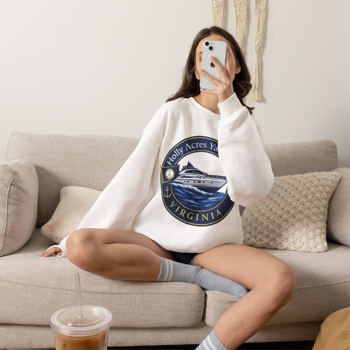 Virginia Yacht Club Crewneck Sweatshirt — "Holly Acres Yacht Club" Nautical Logo
