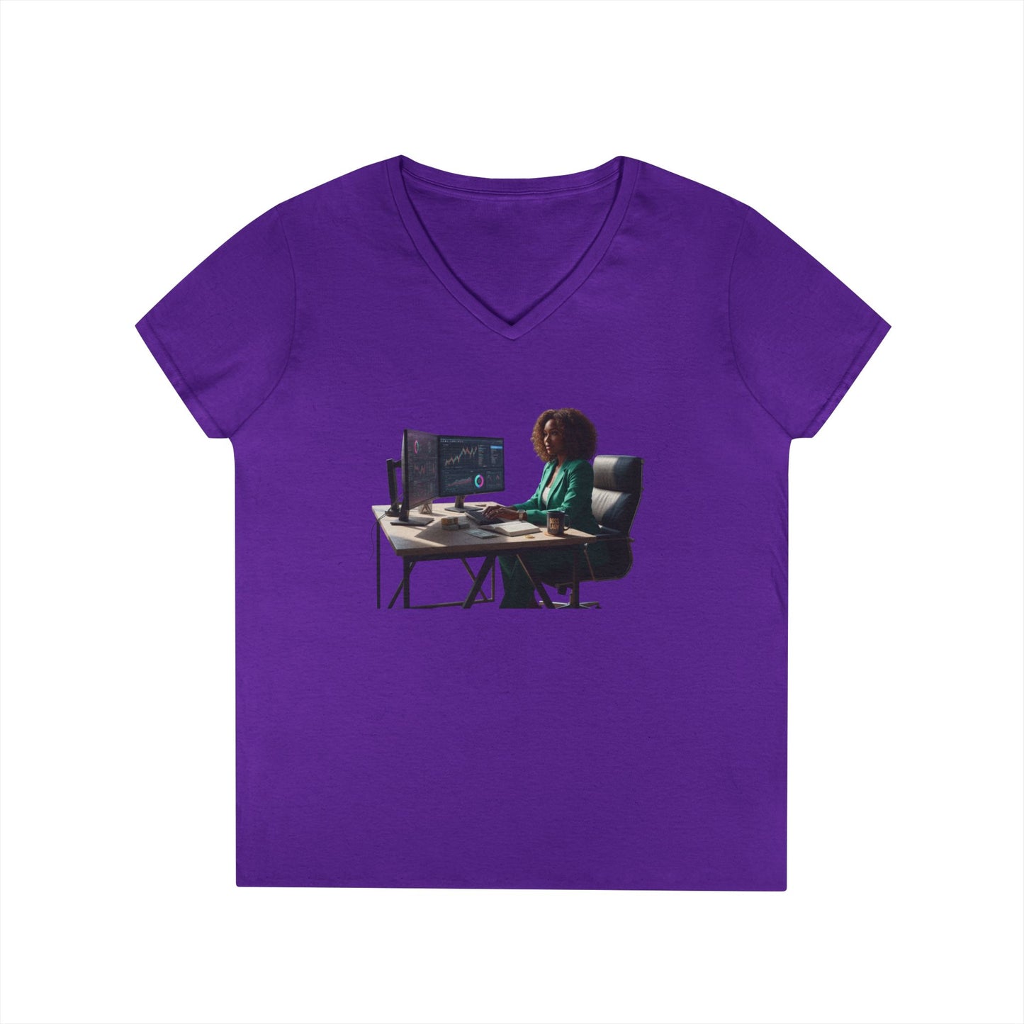 Programmer at Work V-Neck Tee — Female Coder Graphic Shirt