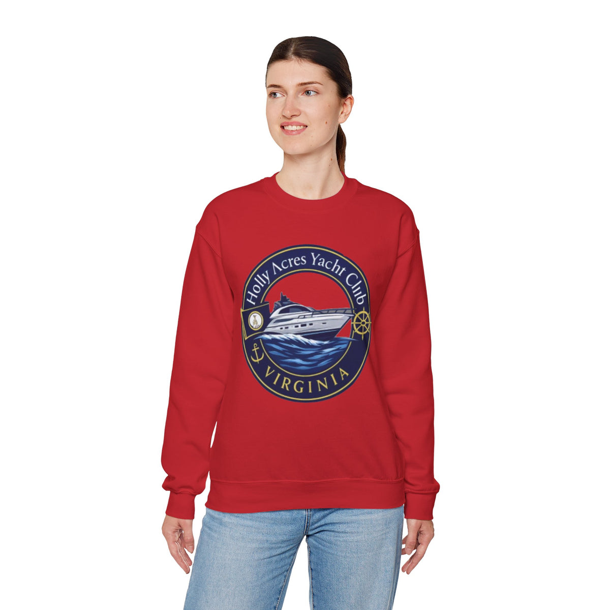Virginia Yacht Club Crewneck Sweatshirt — "Holly Acres Yacht Club" Nautical Logo
