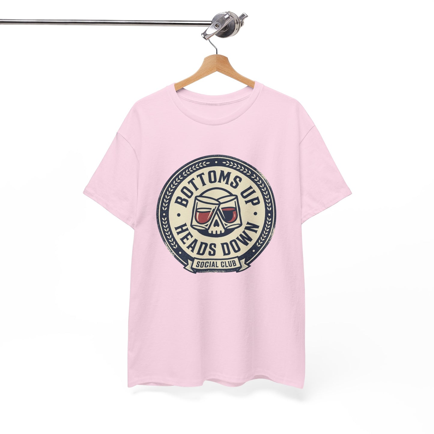 "Bottoms Up Heads Down" Skull Beer Logo Tee