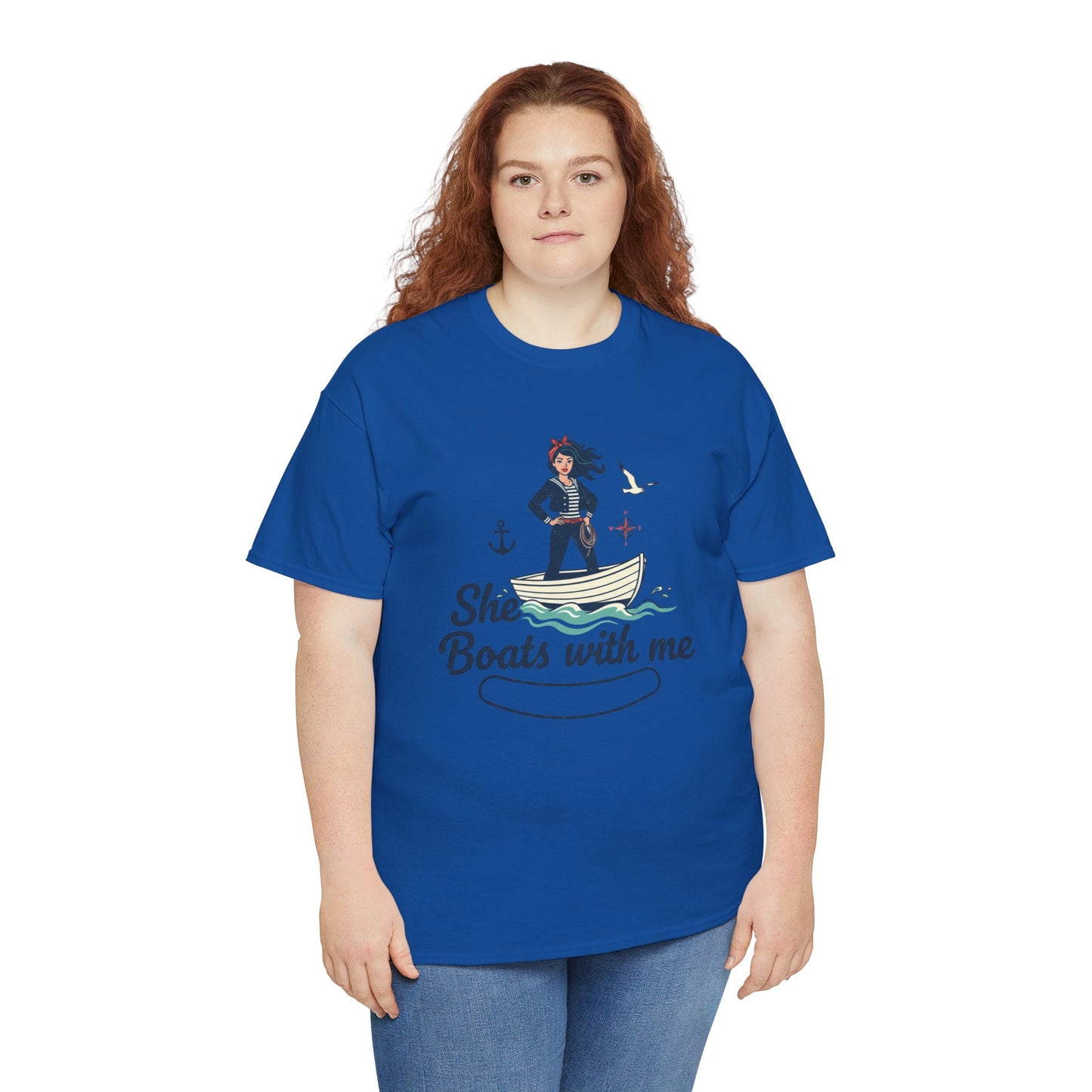 T-Shirt — "She Boats With Me" Nautical Couple Tee Printify