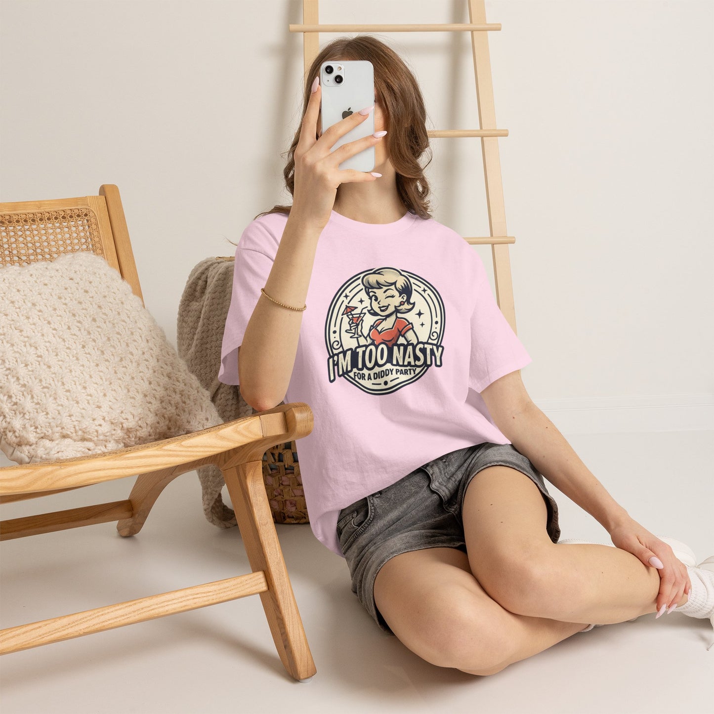 "I'm Too Nasty for a Diddy Party" Retro Cocktail Graphic Tee