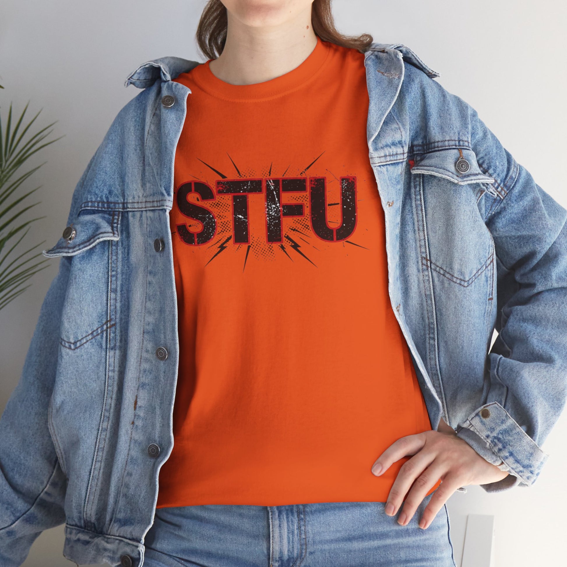 STFU Graphic Tee — Bold Distressed Text Shirt for Statement Style Printify