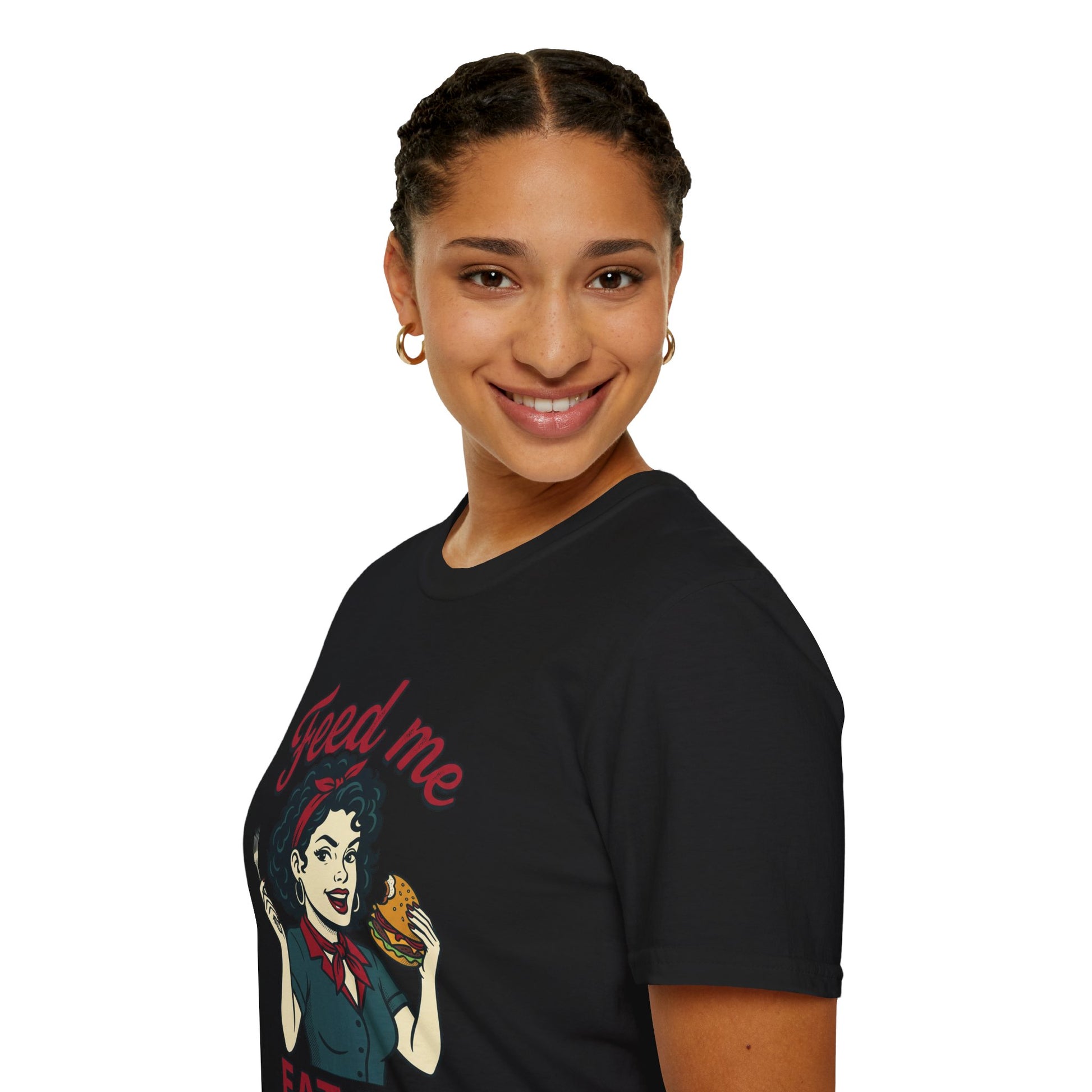 Feed Me Eat Me T-Shirt — Retro Pinup Burger Graphic Tee Printify