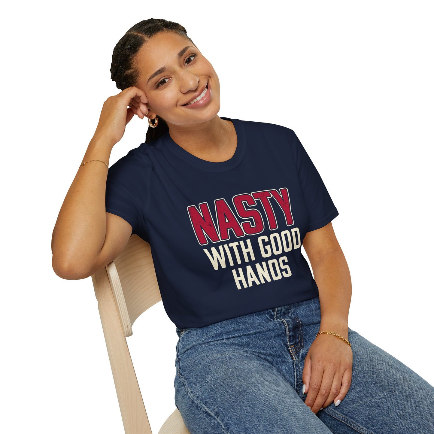 "NASTY With Good Hands" Bold Lettering Graphic Tee