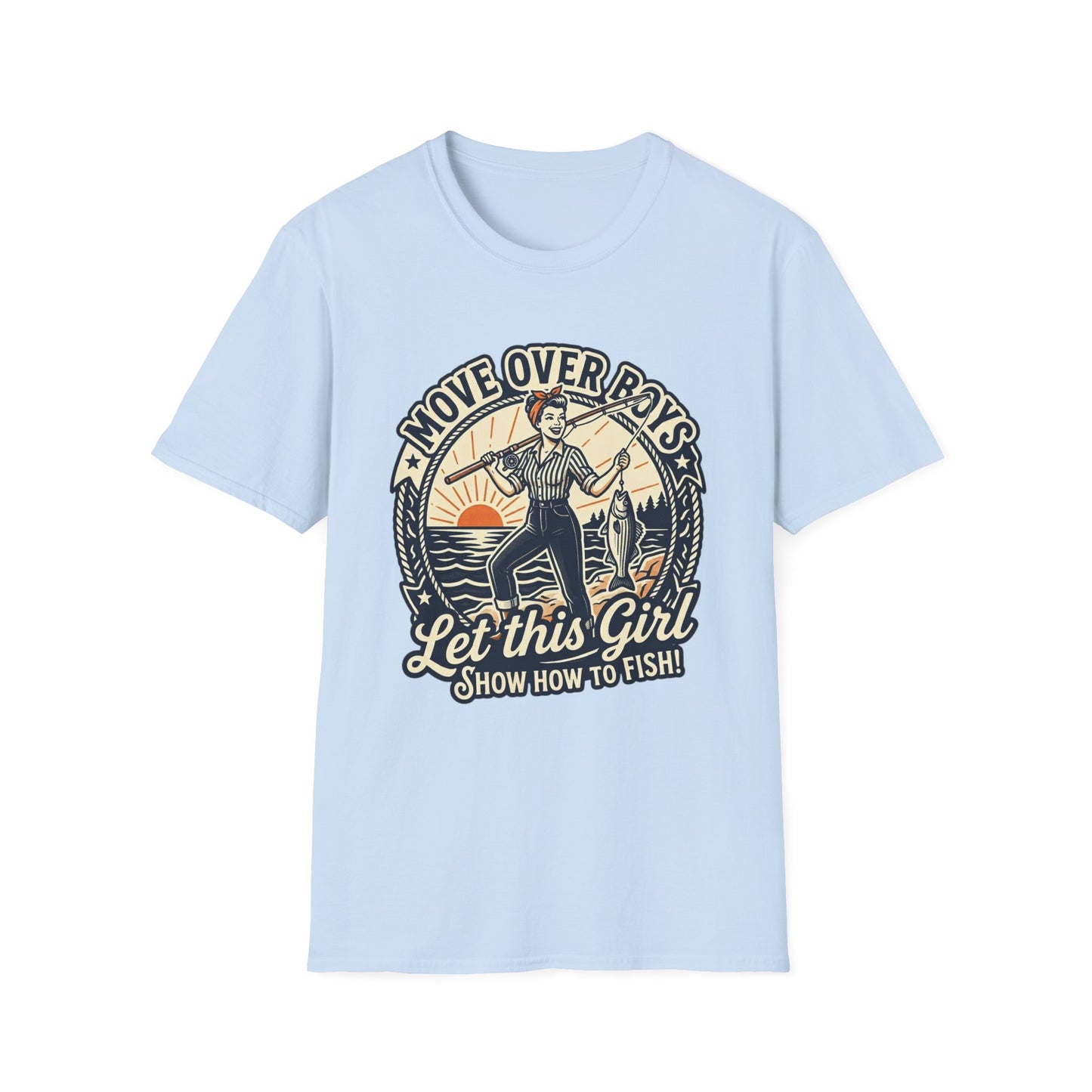 "Move Over Boys, Let This Girl Show How to Fish" Vintage Design - Fishing T-Shirt