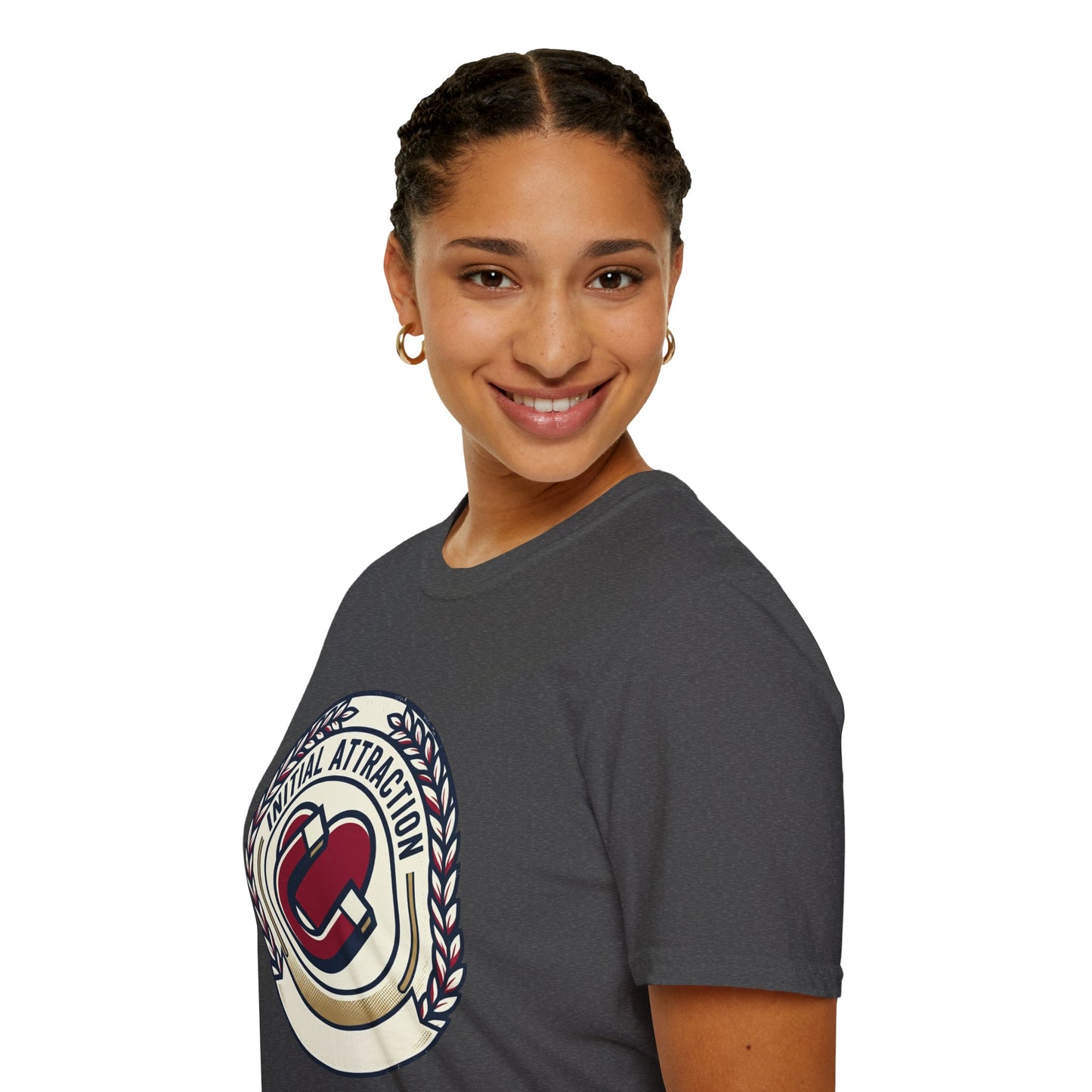 Initial Attraction T-Shirt — Retro Badge Heart Design