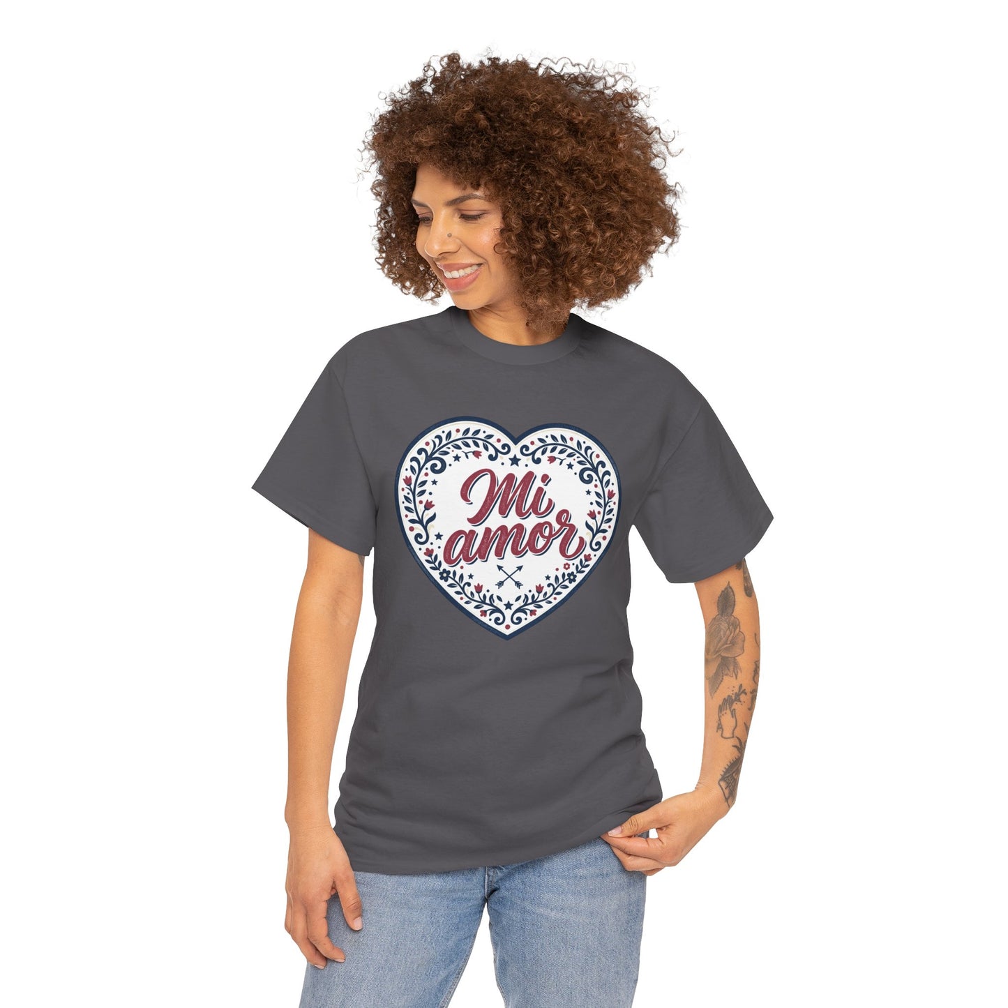 Mi Amor Heart T-Shirt — Romantic Floral Graphic Tee for Valentine’s Day