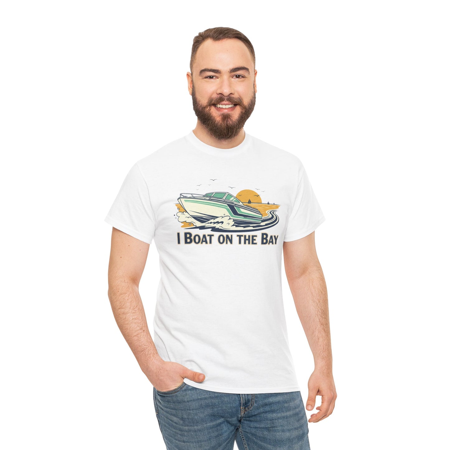 Boat on the Bay T-Shirt — Retro Motorboat Sunset Tee Printify