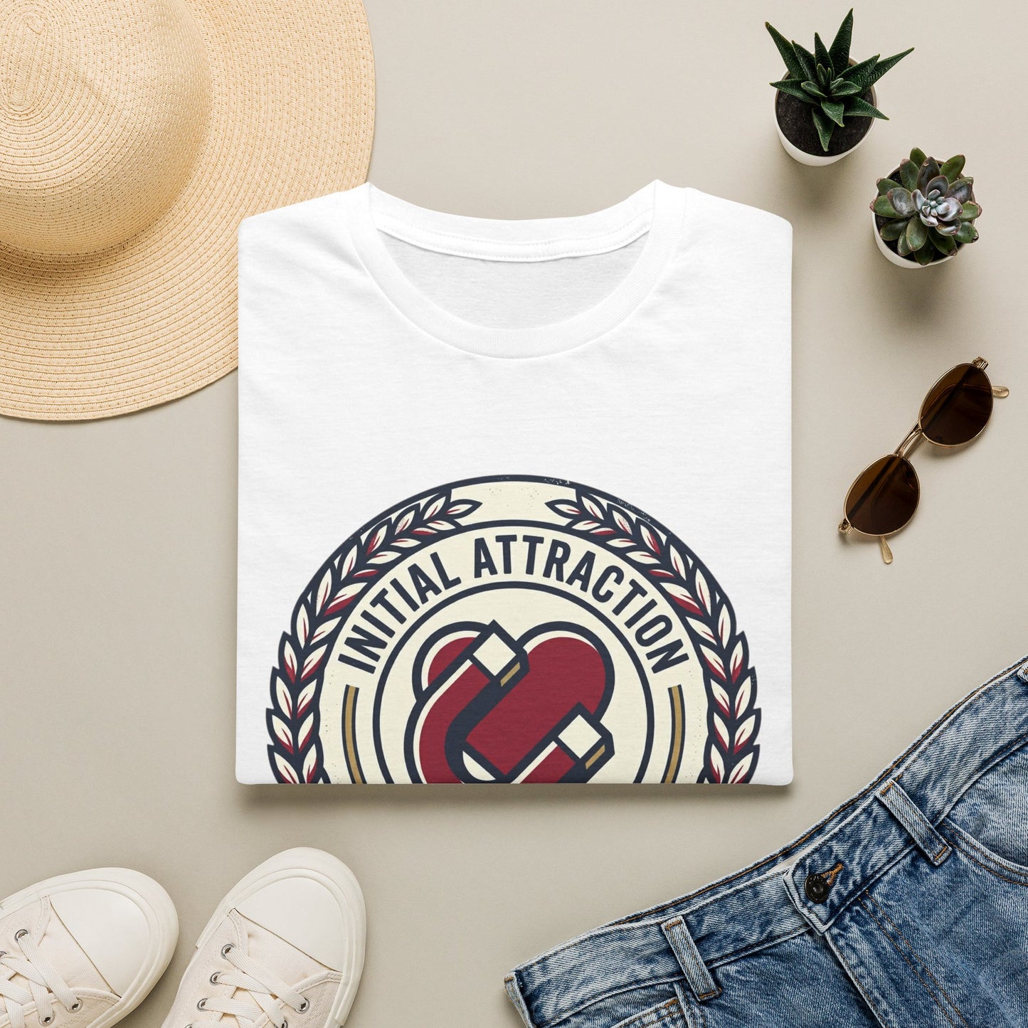 Initial Attraction T-Shirt — Retro Badge Heart Design