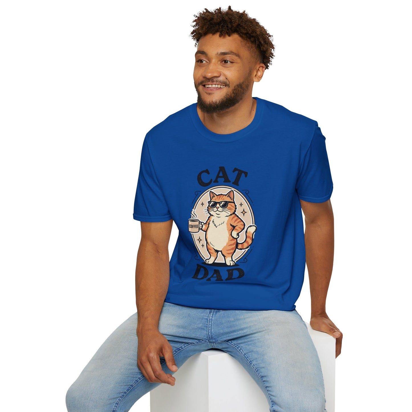 Cat Dad T‑Shirt — Cool Cat with Coffee Graphic Tee