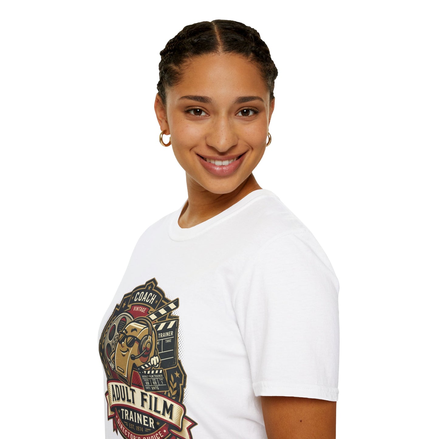 Adult Film Trainer T-Shirt — Vintage Director’s Coach Movie Reel Tee Printify