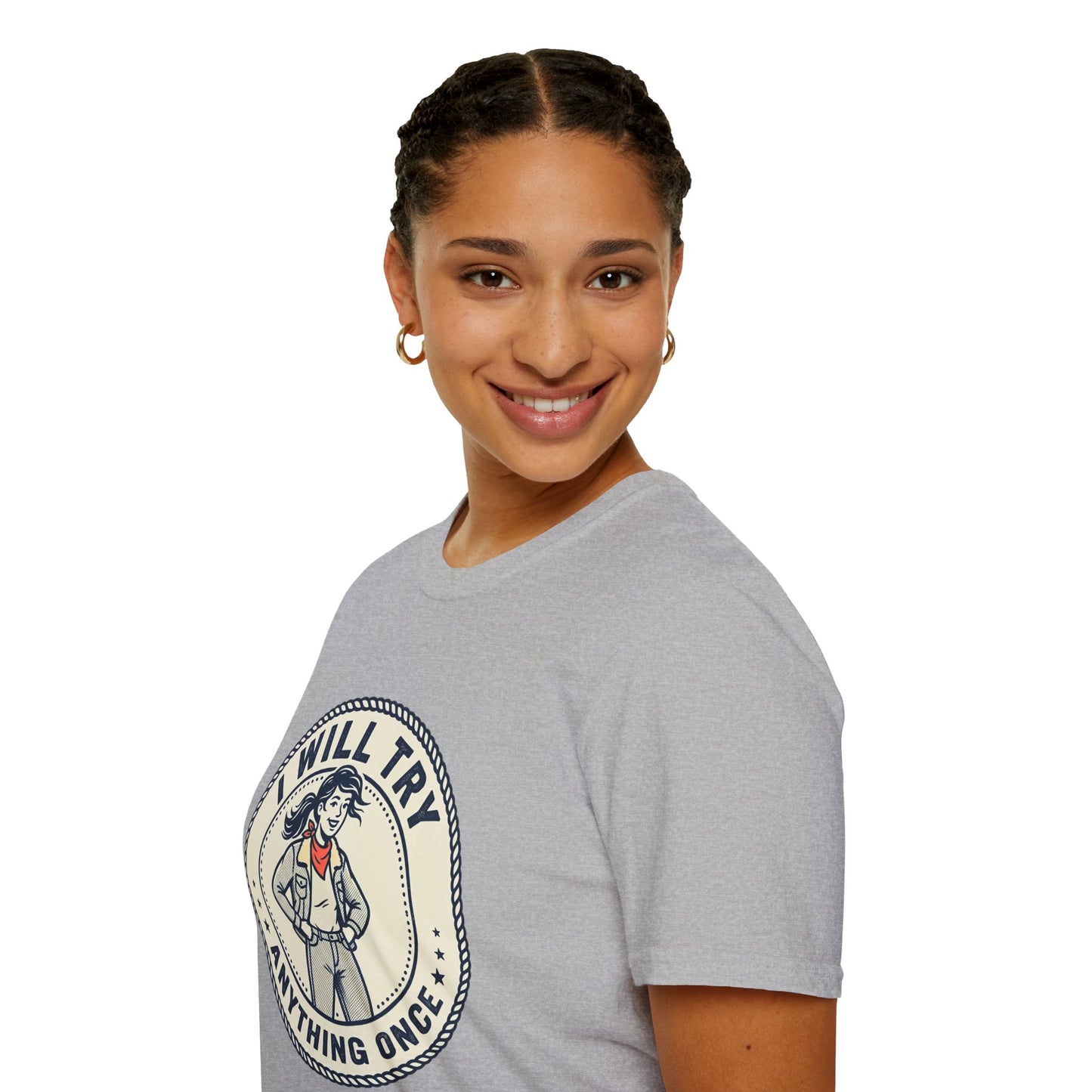 I Will Try Anything Once T-Shirt — Retro Adventurous Vintage Badge Tee