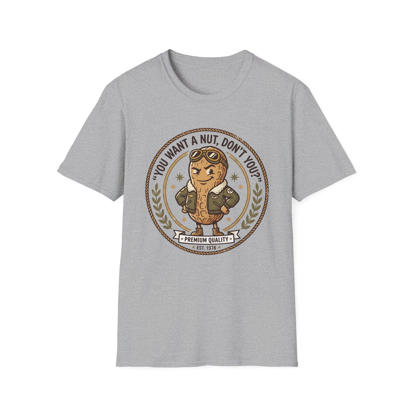 Vintage Mascot Peanut T-Shirt — "You Want a Nut, Don't You?" Retro Graphic Tee Printify