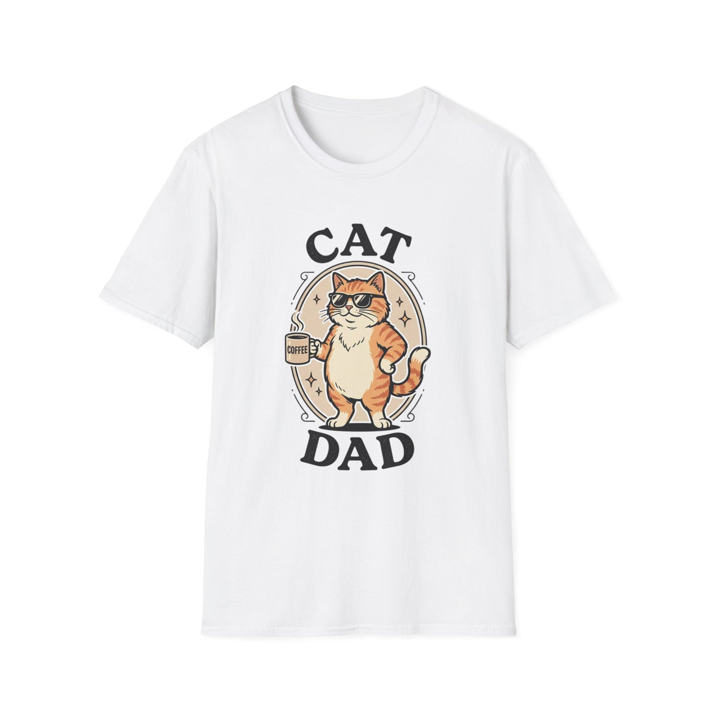 Cat Dad T‑Shirt — Cool Cat with Coffee Graphic Tee