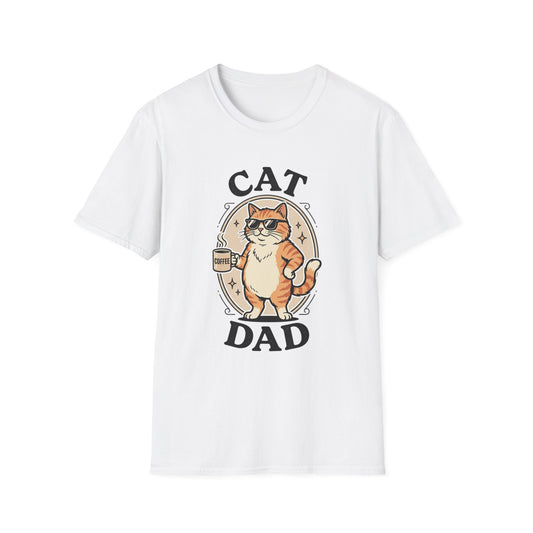 Cat Dad T‑Shirt — Cool Cat with Coffee Graphic Tee