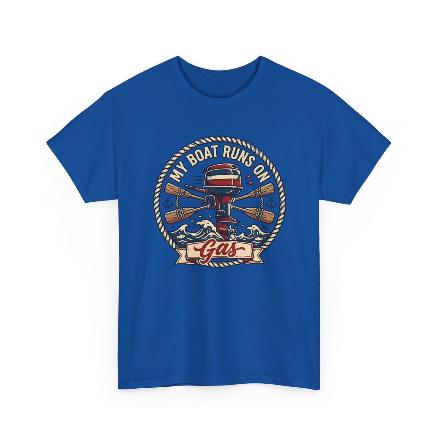 Boat Runs on Gas T-Shirt — Vintage Outboard Motor Fishing Tee Printify