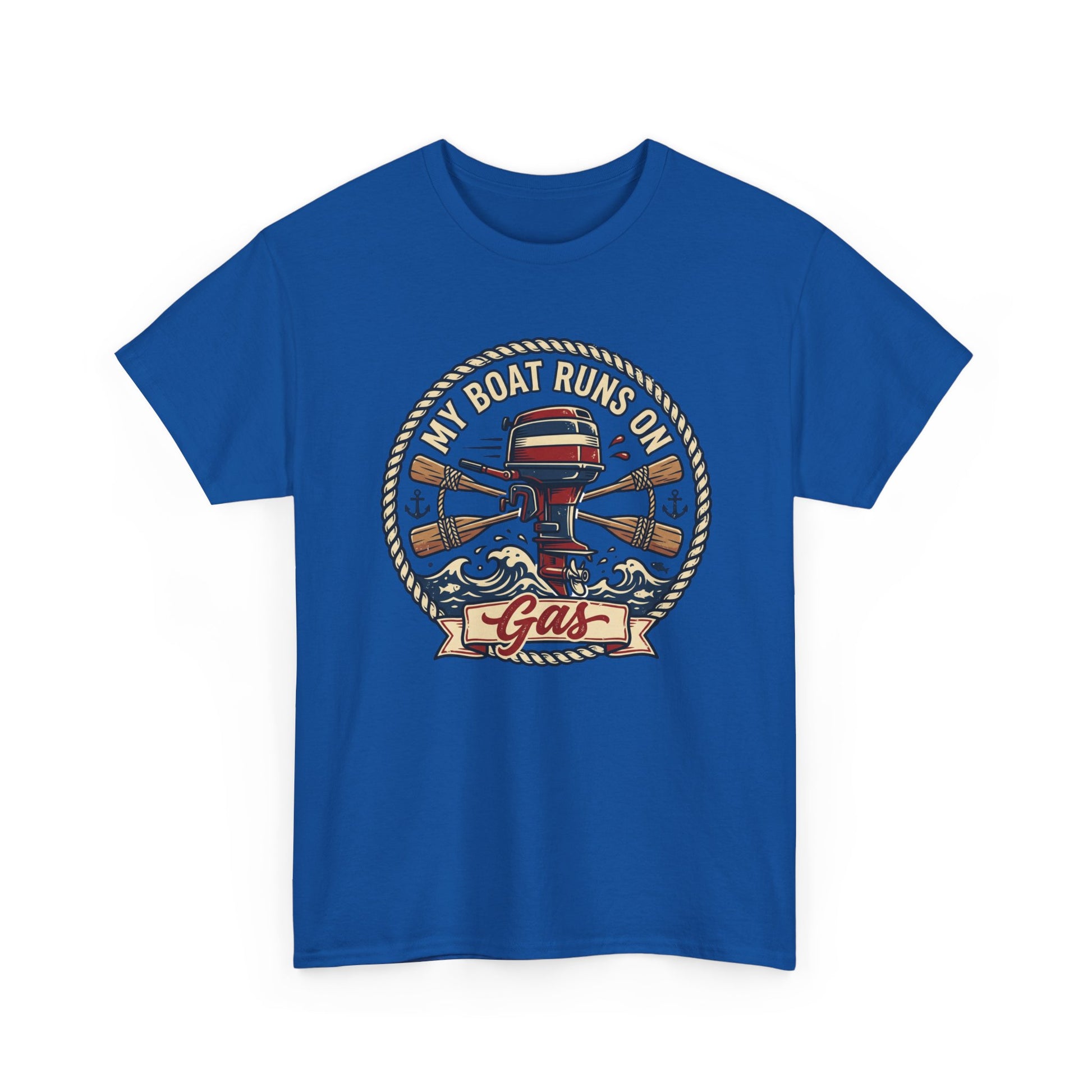 Boat Runs on Gas T-Shirt — Vintage Outboard Motor Fishing Tee Printify