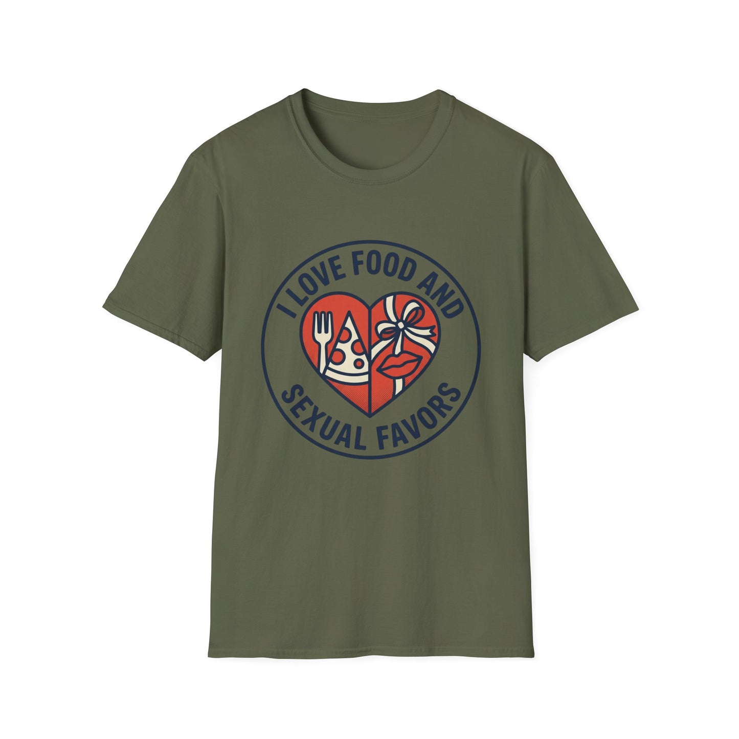 "I Love Food and Sexual Favors" Graphic Tee (Heart Pizza & Candy Design)