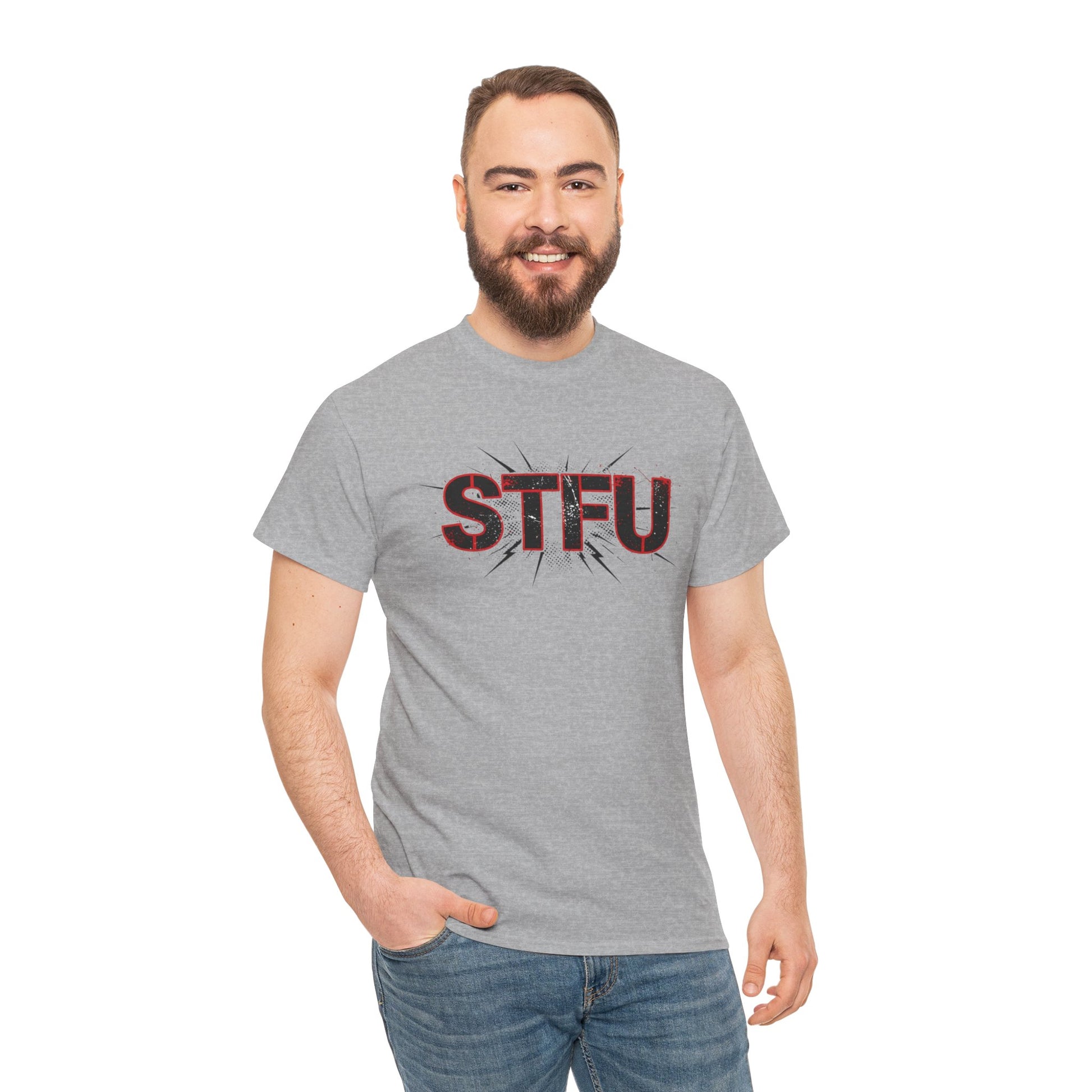 STFU Graphic Tee — Bold Distressed Text Shirt for Statement Style Printify