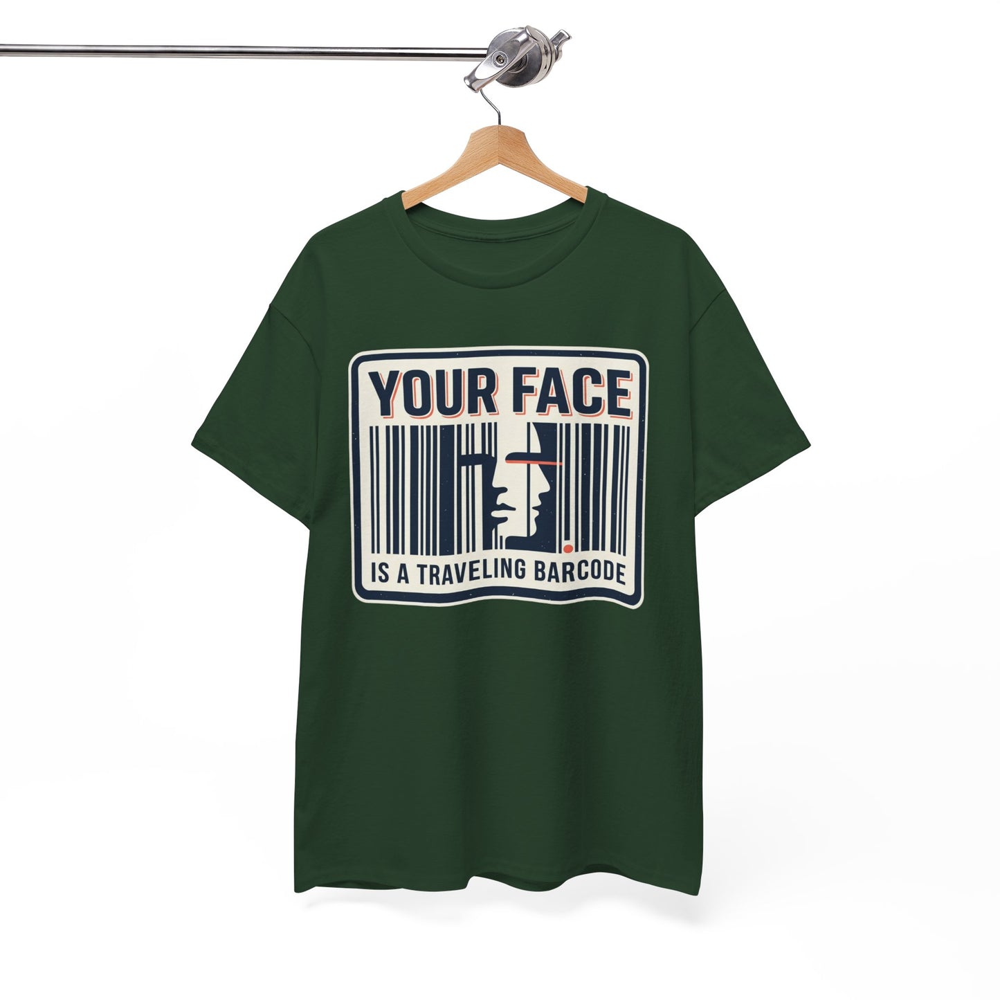 "Your Face Is a Traveling Barcode" Graphic Tee