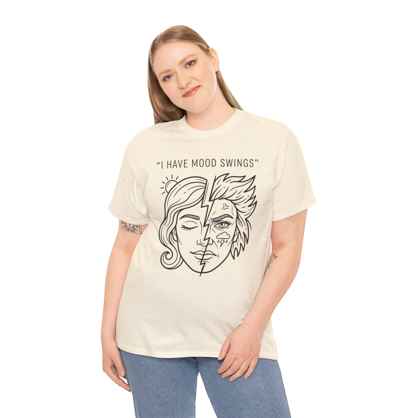 Mood Swings Graphic Tee — Split Face Line Art "I Have Mood Swings" T-Shirt Printify