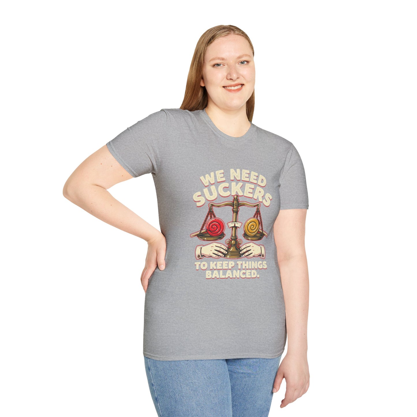 "We Need Suckers to Keep Things Balanced" Retro Candy Scale Tee