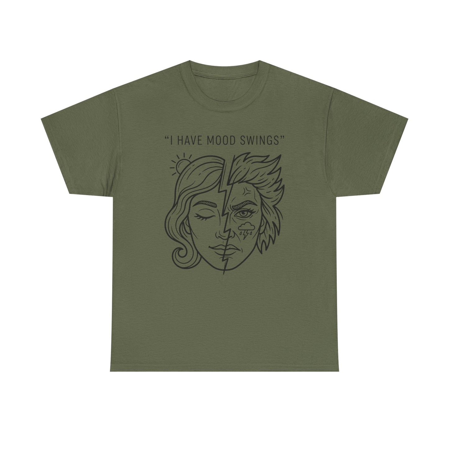 Mood Swings Graphic Tee — Split Face Line Art "I Have Mood Swings" T-Shirt Printify