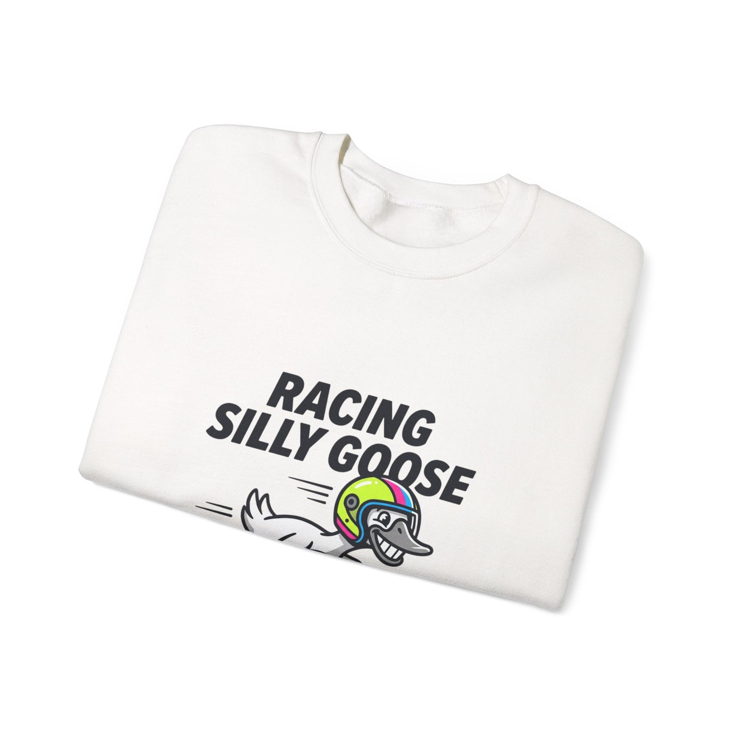 Racing Silly Goose Sweatshirt | motorsport parody, checkered pit crew vibe