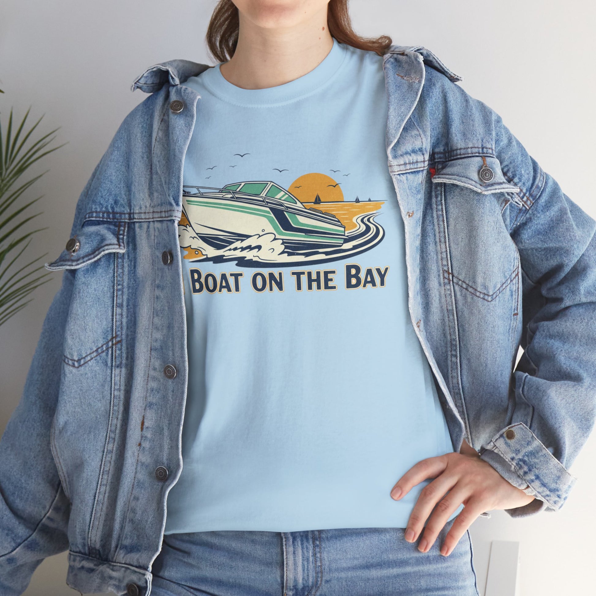 Boat on the Bay T-Shirt — Retro Motorboat Sunset Tee Printify