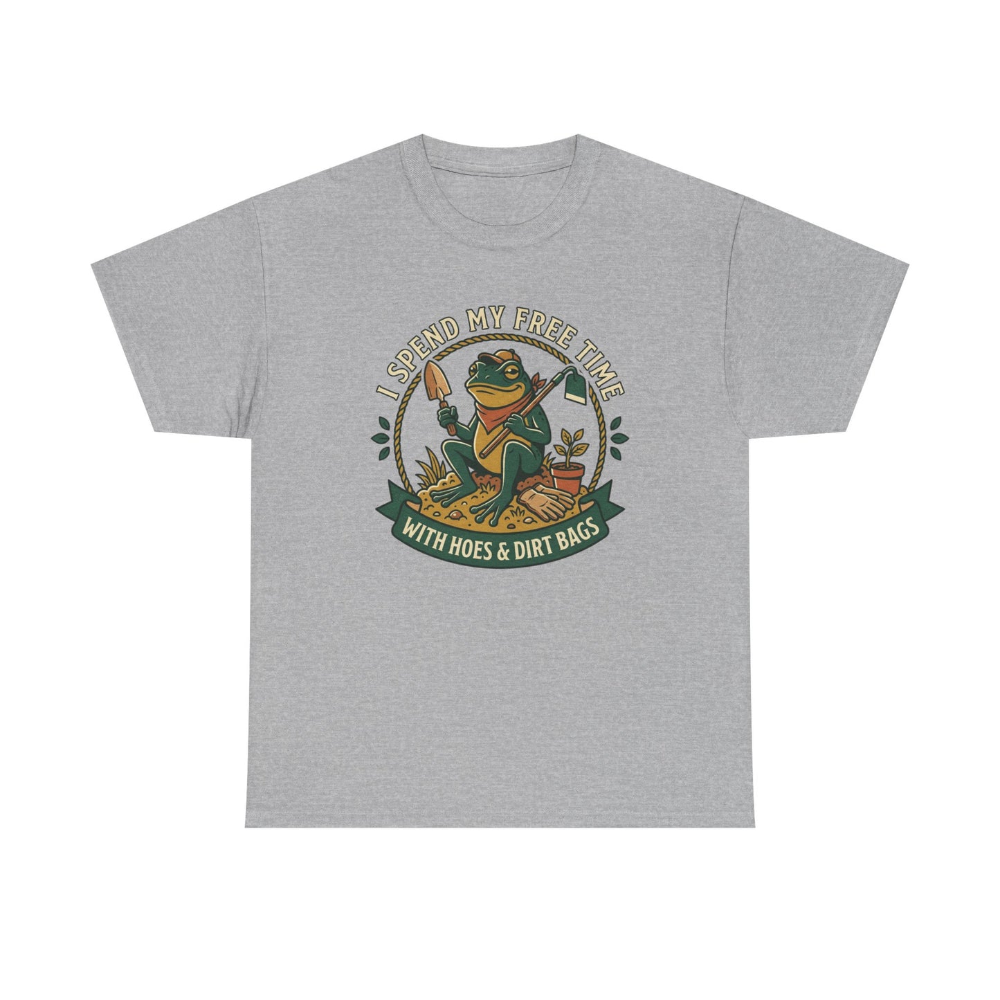 Gardening Frog T-Shirt — "I Spend My Free Time With Hoes & Dirt Bags" Funny Garden Tee