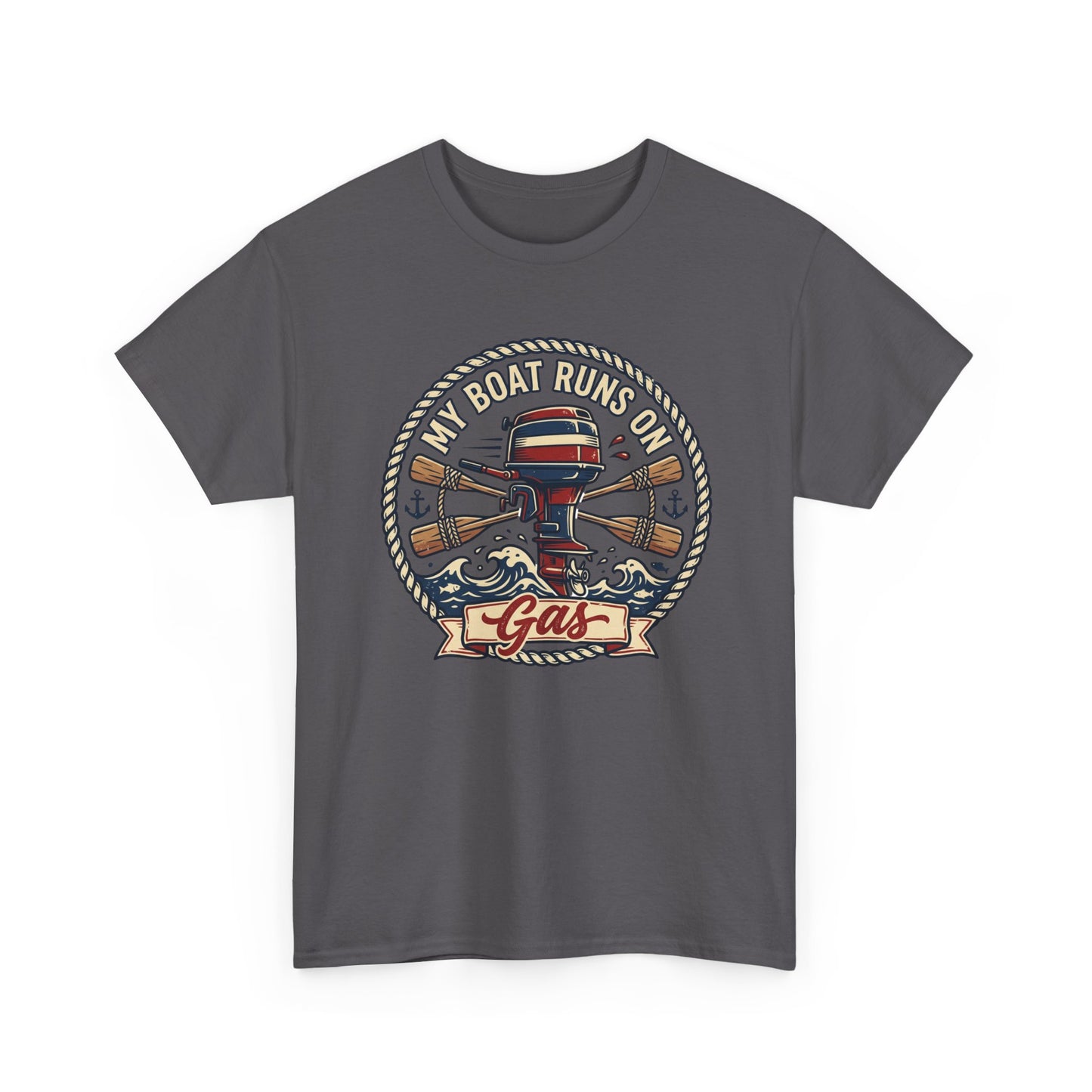 Boat Runs on Gas T-Shirt — Vintage Outboard Motor Fishing Tee Printify