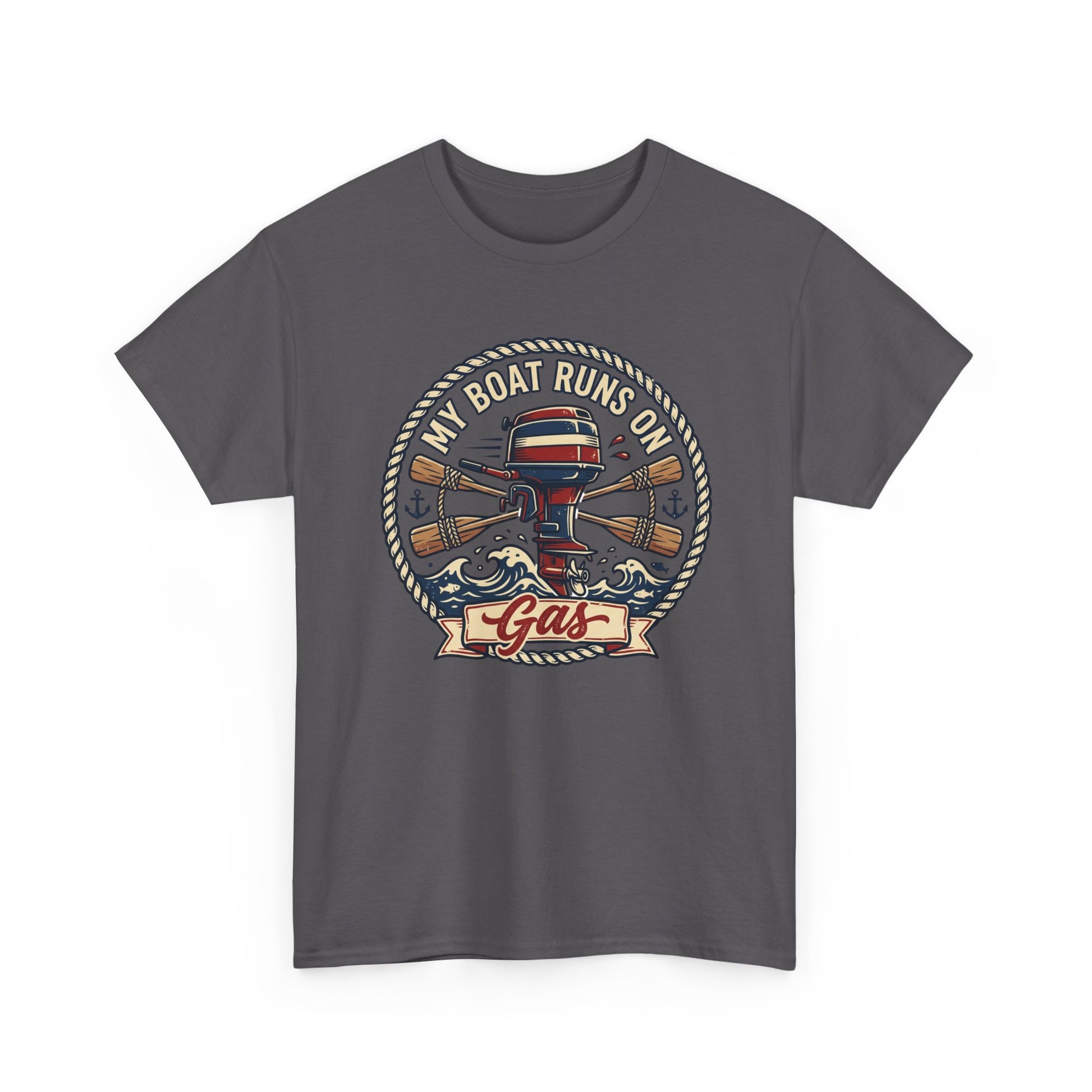 Boat Runs on Gas T-Shirt — Vintage Outboard Motor Fishing Tee Printify