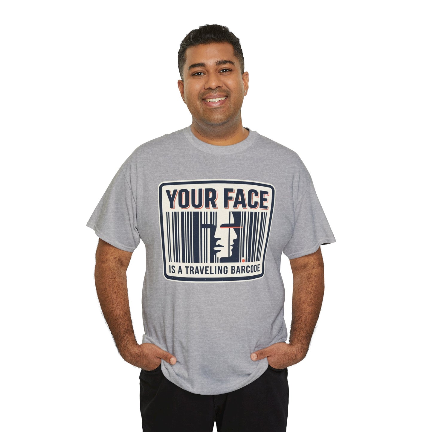 "Your Face Is a Traveling Barcode" Graphic Tee