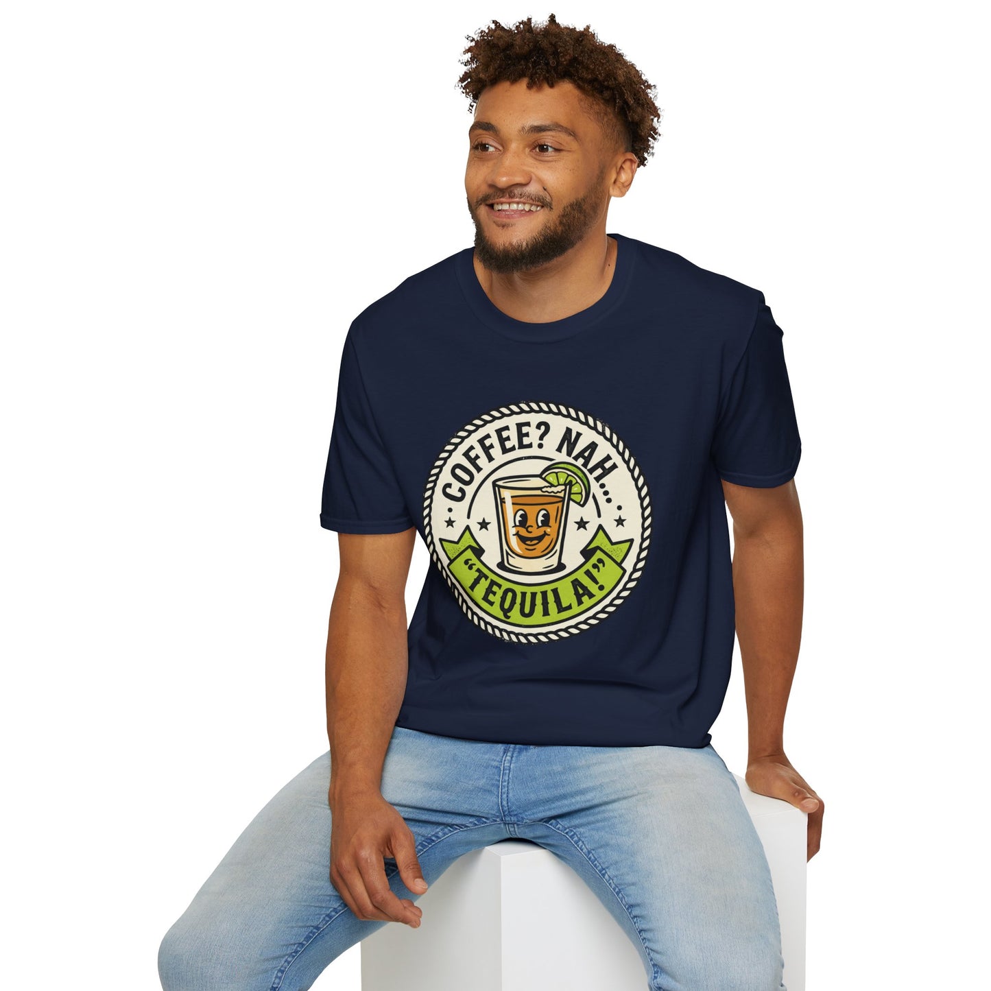 Coffee? Nah, Tequila! T-Shirt – Funny Shot Glass Graphic Tee for Party Lovers