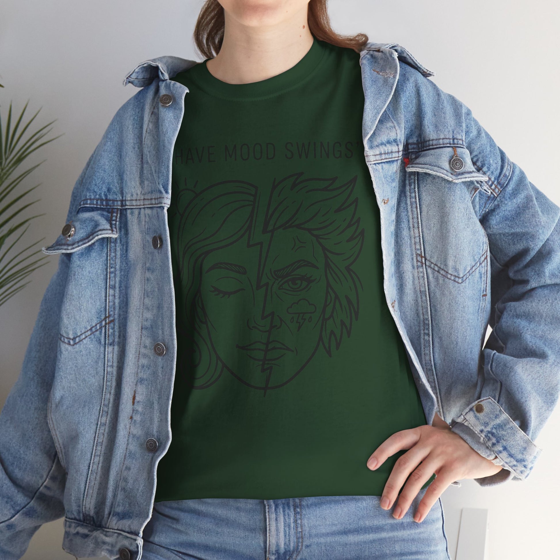 Mood Swings Graphic Tee — Split Face Line Art "I Have Mood Swings" T-Shirt Printify
