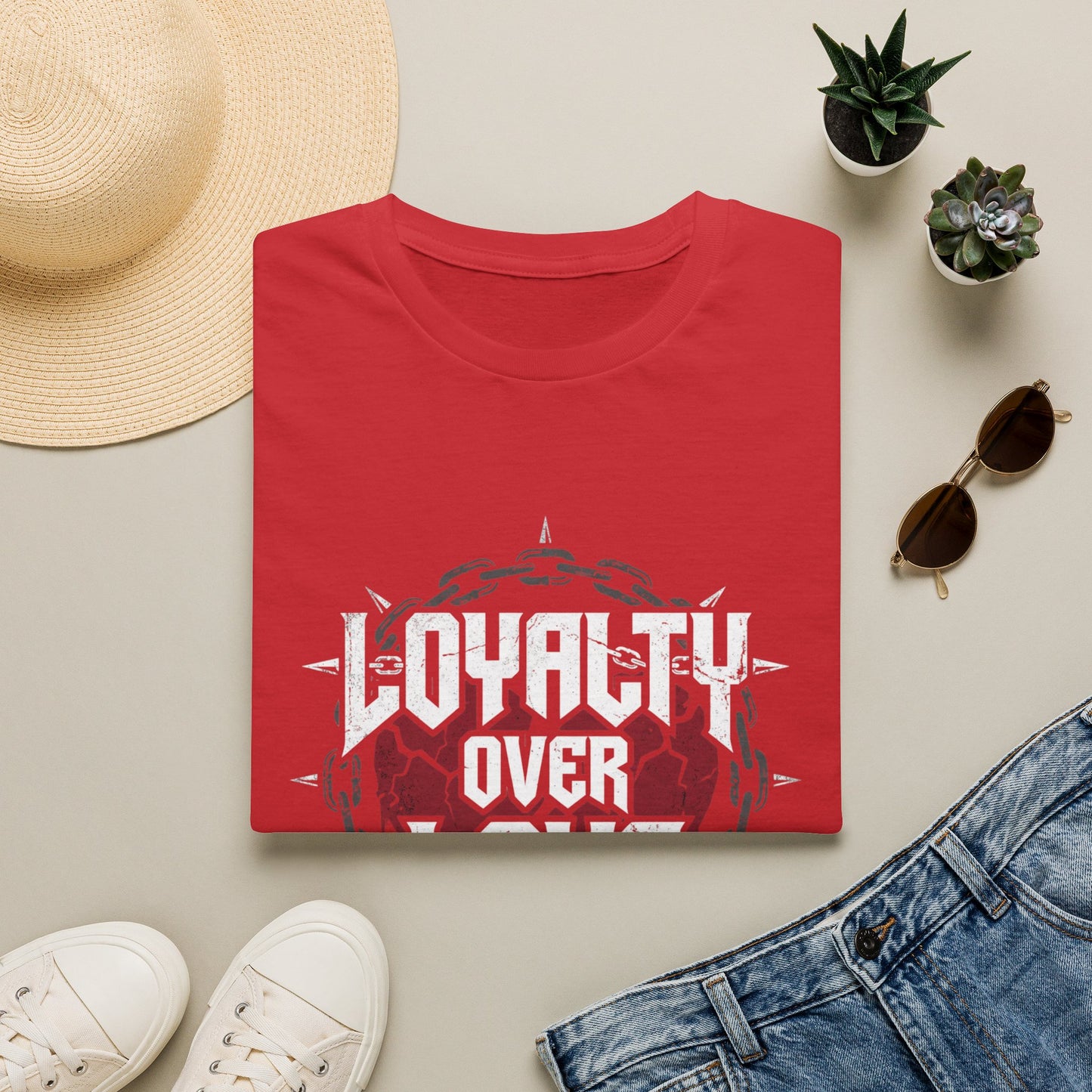Loyalty Over Love T-Shirt — Edgy Heart & Chain Graphic Tee