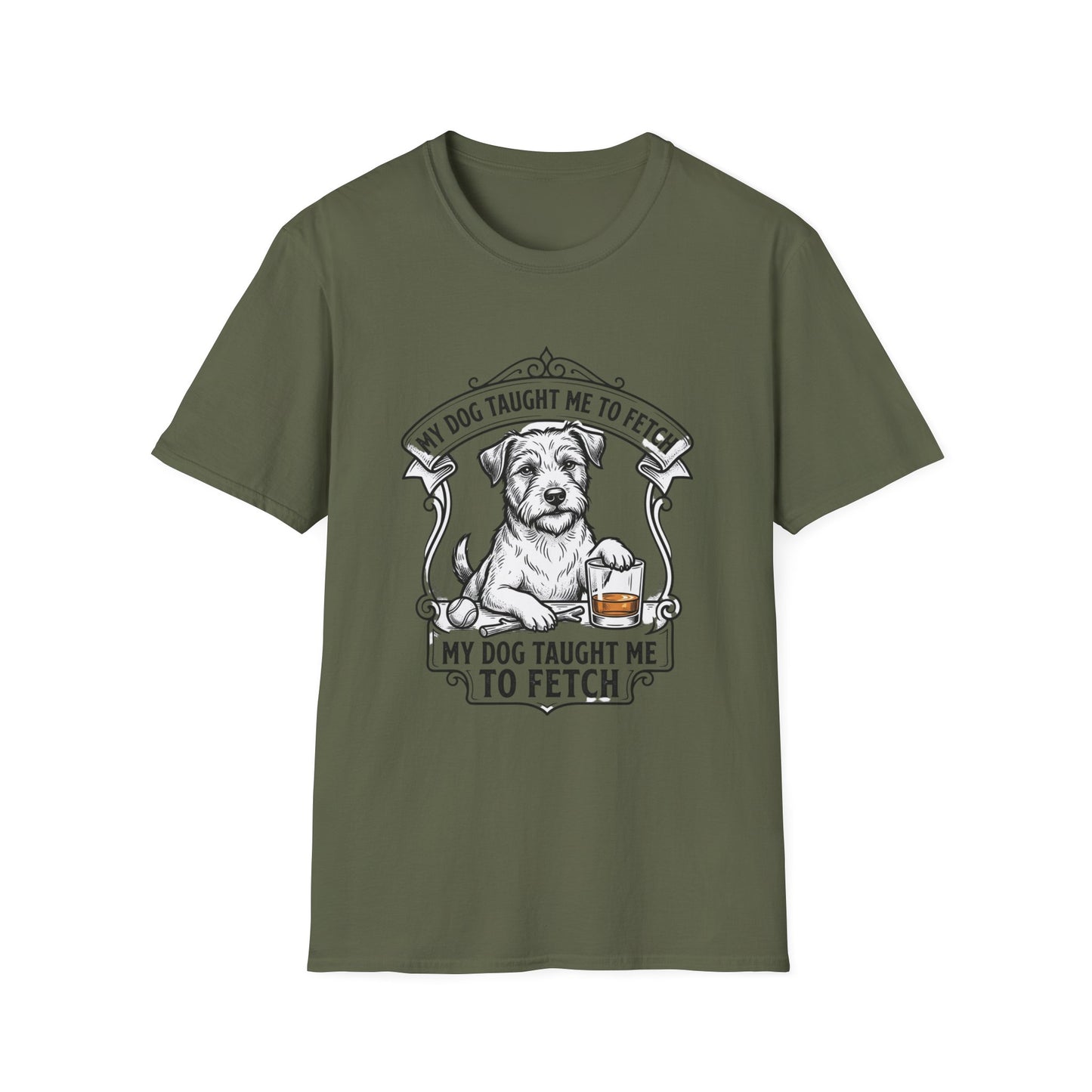 "My Dog Taught Me to Fetch" Vintage Pup Graphic Tee-Dog T-Shirt