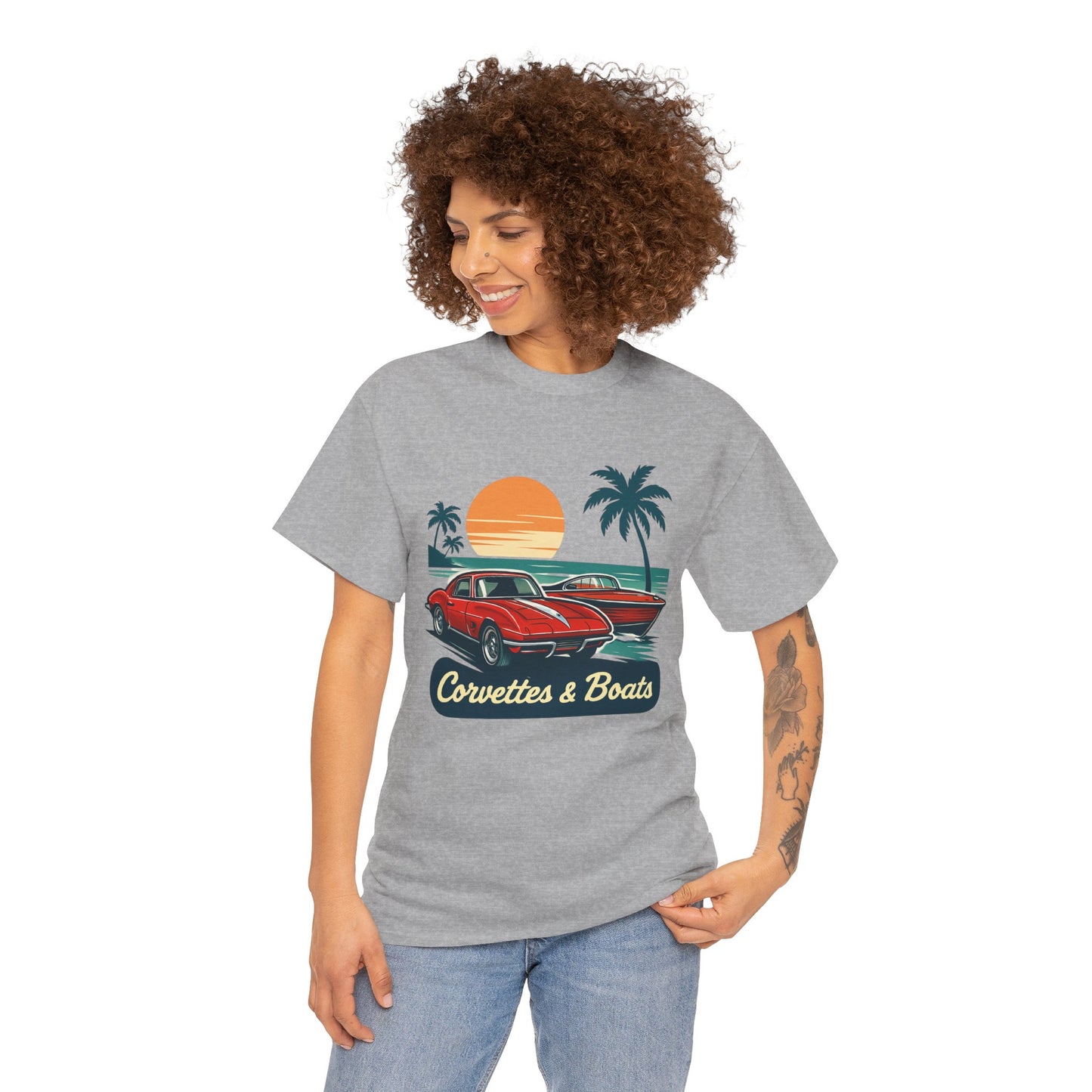 Corvettes & Boats Retro Sunset T‑Shirt