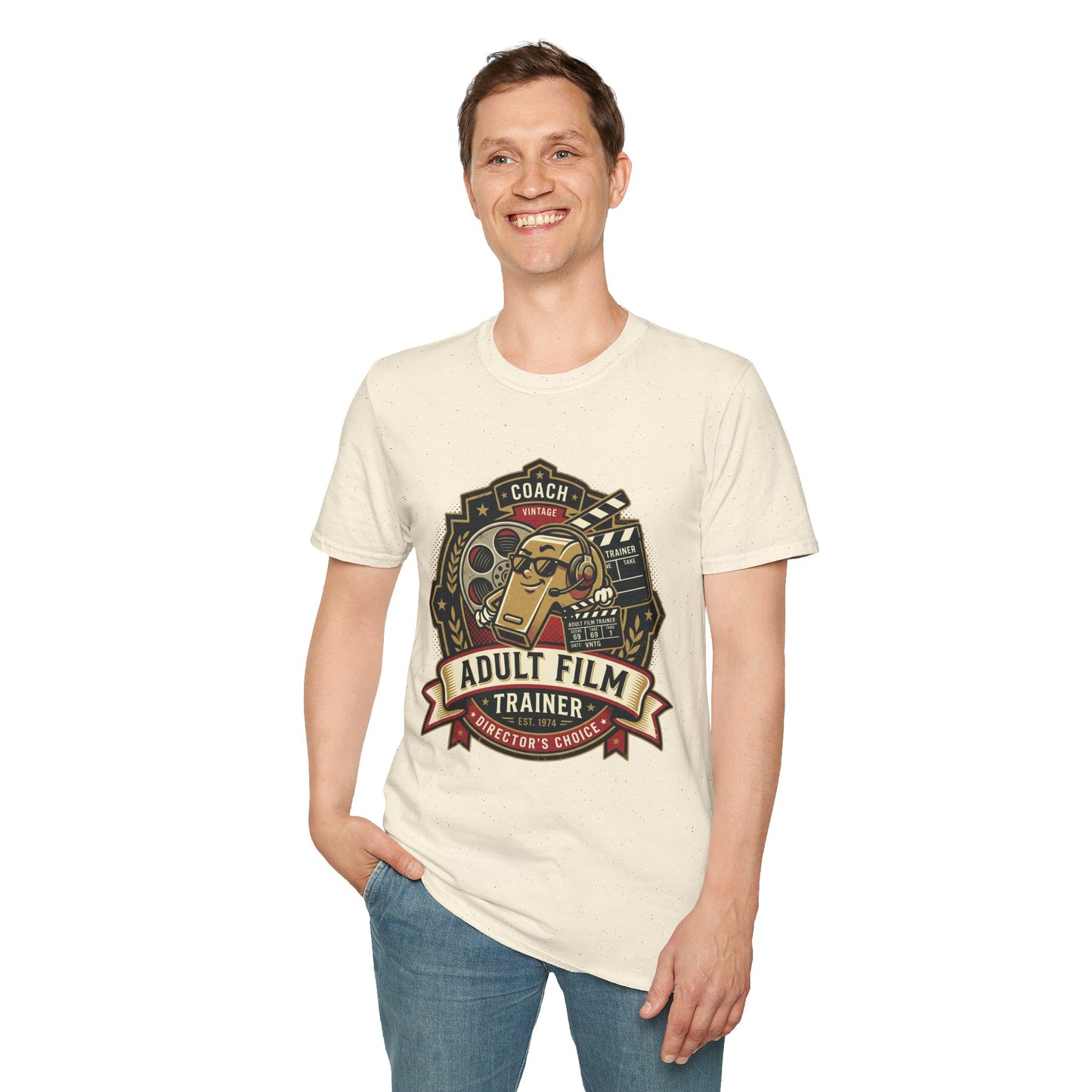 Adult Film Trainer T-Shirt — Vintage Director’s Coach Movie Reel Tee Printify