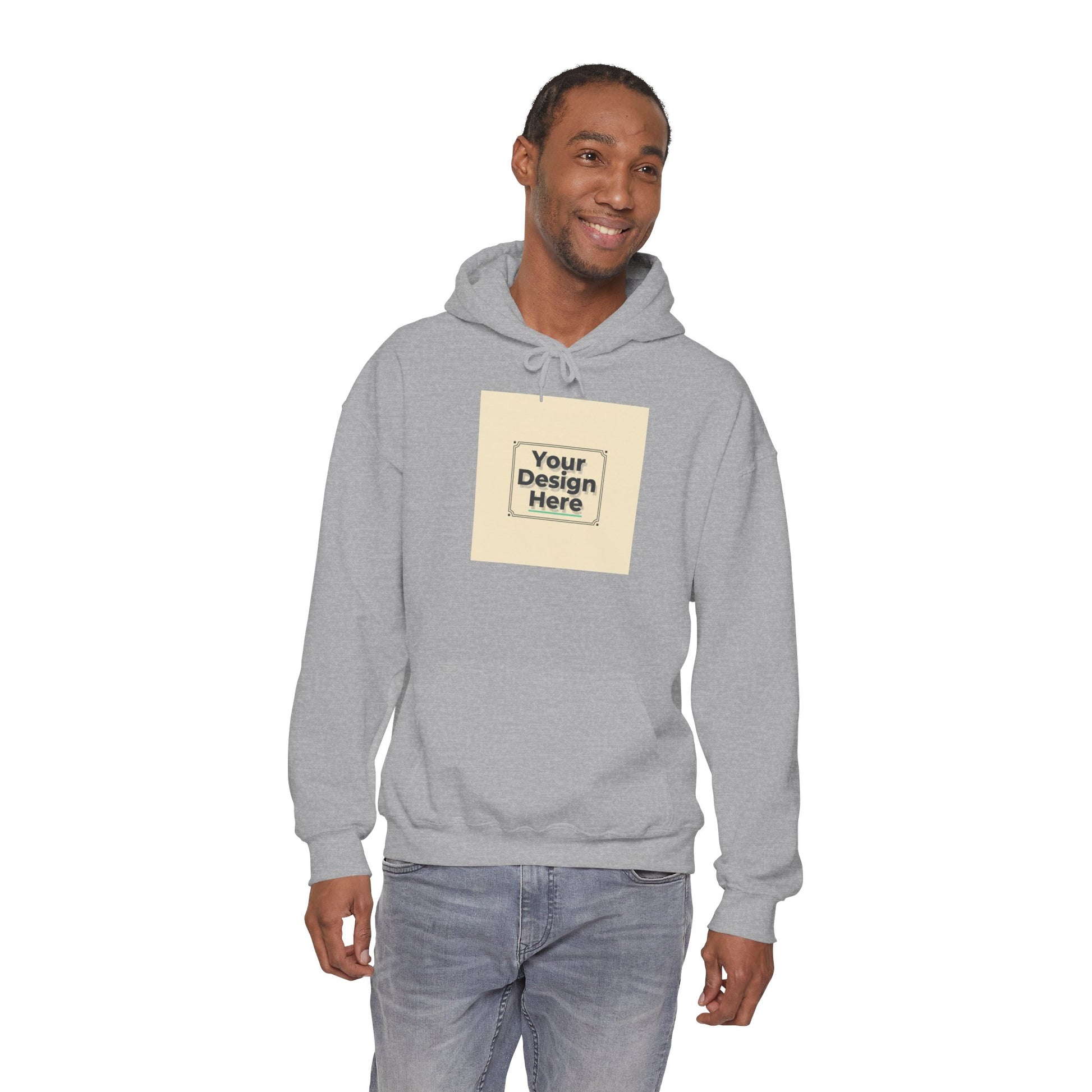 Custom Classic White Hoodie with Centered Square Design Mockup Printify