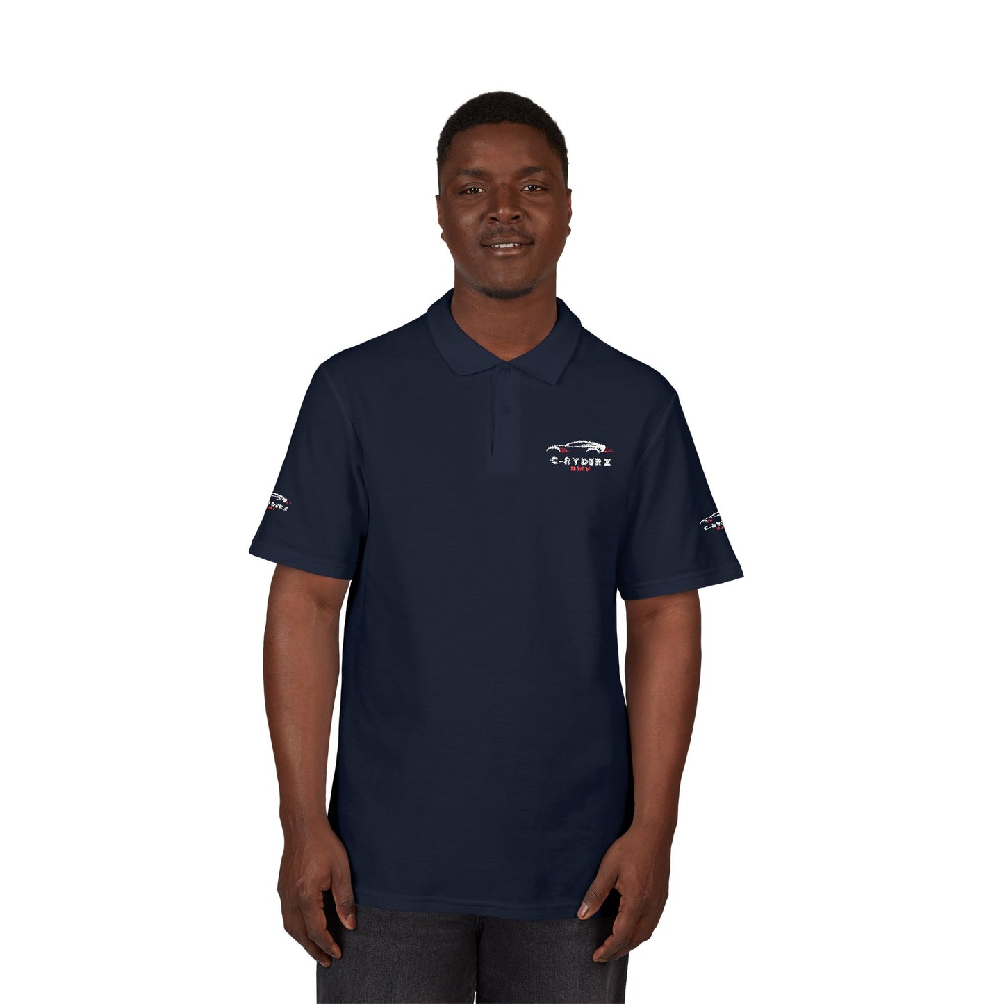C-RYDERZ Embroidered Black Polo — 'Never Give Up' Heartbeat Logo Printify