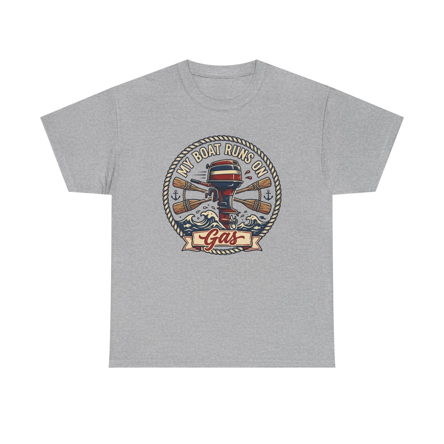 Boat Runs on Gas T-Shirt — Vintage Outboard Motor Fishing Tee Printify